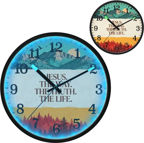 Miniatura 2 de Reloj moderno luminoso activado por voz silencioso sin tictac, funciona con pilas, reloj retro cristiano Jesús Faith de 12 pulgadas para oficina