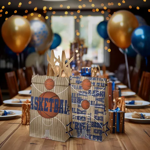 Miniatura 6 de Bolsas de regalo de fiesta de baloncesto Outego – 24 piezas de bolsas de regalo de baloncesto con 5 diseños, bolsas de papel para golosinas