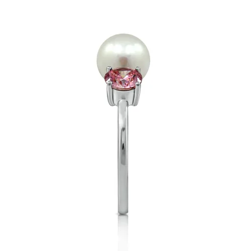 Miniatura 3 de Tienda Essentials Platinum Plated Sterling Silver Infinite Elements Cubic Zirconia Freshwater Pearl Ring (previously Tienda Collection)