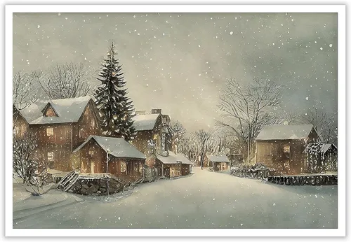 Miniatura 15 de Huabsad Lienzo vintage de Navidad con diseño de casa de campo, arte de pared, estilo retro, nieve, invierno, pueblo, paisaje, famoso, pintura al
