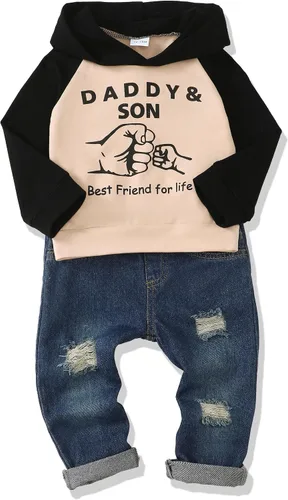 Miniatura 12 de Renotemy Ropa de bebé para niño, trajes de mezclilla, sudadera con capucha para bebés, pantalones de mezclilla, ropa para niños pequeños