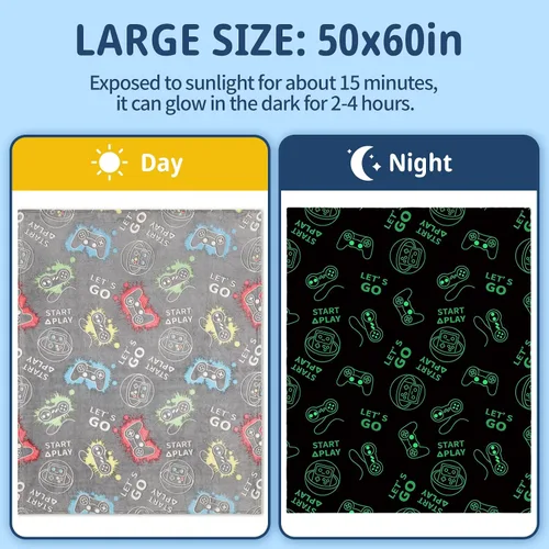 Miniatura 2 de LIFEYJ Manta con Control de Juego que Brilla en la Oscuridad para Niños, Manta Suave para Niños de 3, 4, 5, 6, 7, 8, 9, 10 Años, Regalos para Niños
