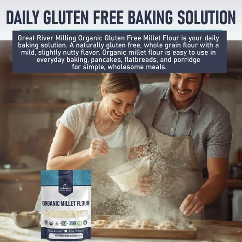 Miniatura 7 de Great River Milling Harina de mijo orgánica USDA orgánica, naturalmente sin gluten, sin OMG, vegana, kosher Sabor suave a nuez para hornear