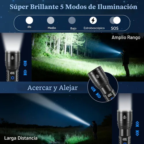 Miniatura 2 de Linternas recargables de alto lúmenes, paquete de 2 unidades, 5 modos de iluminación, linterna LED potente, luces tácticas de mano para emergencias