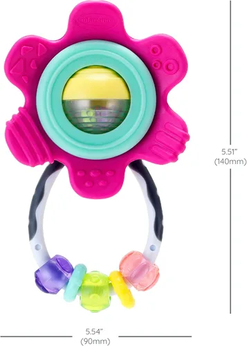 Miniatura 4 de Infantino Spin & Teethe - Sonajero gomoso de flores rosadas, fácil de agarrar, anillos masticables, pétalos multitexutre, centro de bola de rodillo