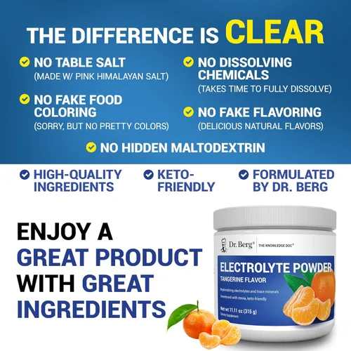 Miniatura 5 de Dr. Berg Zero Sugar Hydration Keto Electrolyte Powder - Mejorado con 1000 mg de potasio y sal rosa real del Himalaya (no sal de mesa) - Suplemento