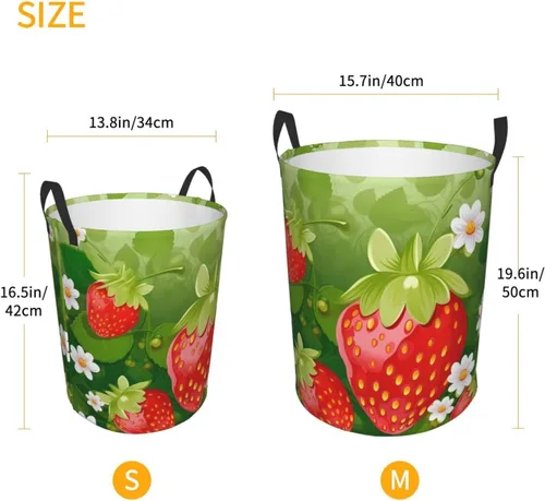 Miniatura 5 de Strawberry and flower print Circular Hamper Waterproof Storage Bin Organizer Basket Laundry Hamper With Handles For Clothes Toys Medium