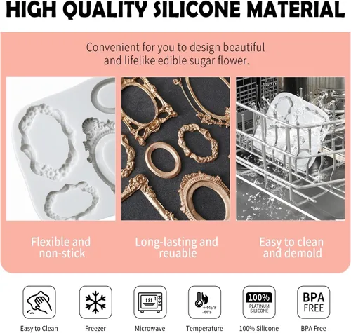 Miniatura 3 de KALAIEN Marco Sugarcraft Oval Espejo Marcos Silicona Molde Herramientas para Hornear