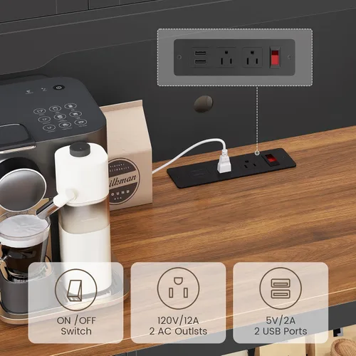 Miniatura 4 de Itaar Armario de despensa de 71 pulgadas con estación de carga y luz LED, armario de despensa de cocina con soporte para microondas, armarios
