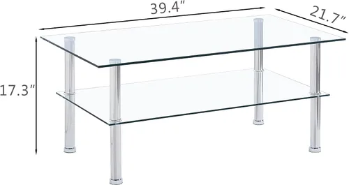 Miniatura 2 de Mesa de centro de cristal con patas de vidrio moderna pequeña mesa de centro para sala de estar (GC)