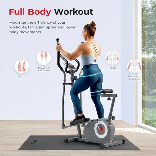 Miniatura 3 de Sunny Health & Fitness Elliptical and Bike Exercise Machine, Ultra Silent Adjustable Resistance Levels Cross Trainer for Home Gym with Pulse Rate
