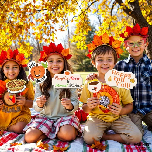 Miniatura 6 de KatchOn, Happy Fall Photo Booth Props – Paquete de 34 Accesorios para fotos de otoño Accesorios de fotos de festivales Accesorios para cabina