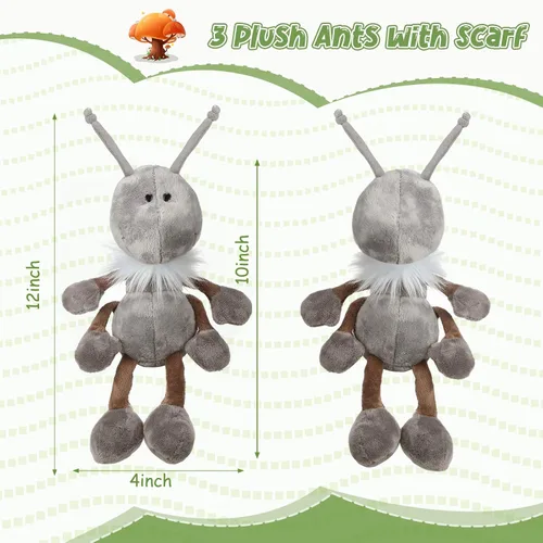 Miniatura 2 de Shappy 3 piezas de hormigas de peluche de hormigas de 12 pulgadas para niños, hormigas de peluche con bufanda, juguetes suaves para niños y niñas