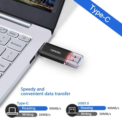 Miniatura 5 de TOPESEL Tipo C 2 Pack 32GB Unidad Flash USB C Unidad USB Dual 2-en-1 con Indicador LED USB 3.0/3.1 Gen1 Memoria Stick de 32 GB USB-C para Compartir