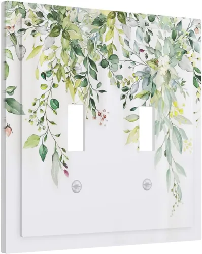 Miniatura 142 de Placas de pared de eucalipto verde de una sola palanca, estilo rústico, cubierta de interruptor de luz de 1 cuadrilla, hojas de árbol, cubiertas