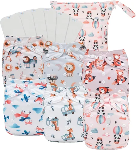 Miniatura 11 de babygoal Pañales de tela grandes, paquete de 13 para niños de 3 a 5 años, fundas de pañales de tela, paquete de 6 con 6 insertos y bolsa