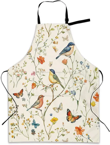 Delantal de cocina con bolsillo, cuello ajustable impermeable y lazos largos, delantal de cocina para hornear, jardinería, pintura para mujer