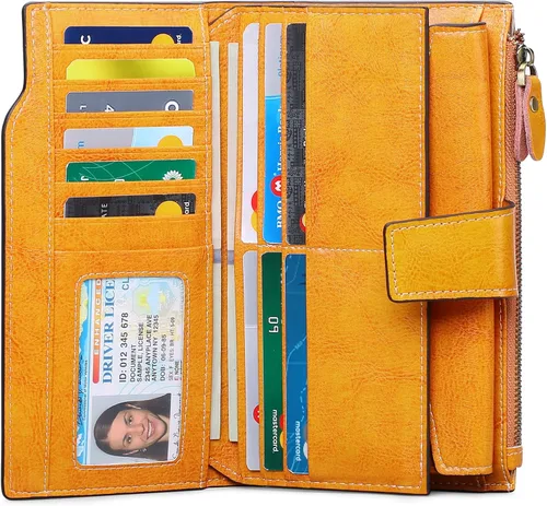 Miniatura 2 de SENDEFN - Cartera de cuero para mujer, portatarjetas con bloqueo RFID, monedero para mujer con cierre