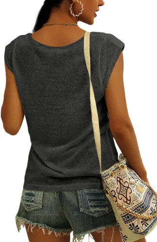 Miniatura 2 de Langwyqu - Camiseta de manga casquillo para mujer, blusas estilo informal, holgadas y básicas