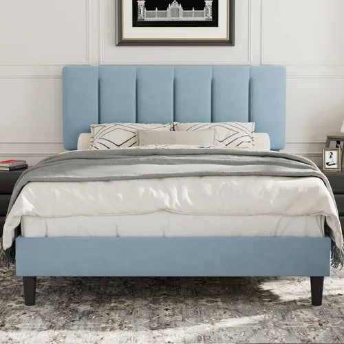 Miniatura 58 de VECELO - Base de cama tamaño individual con cabecera tapizada, plataforma con soporte de listones de madera de alta resistencia, no necesita somier