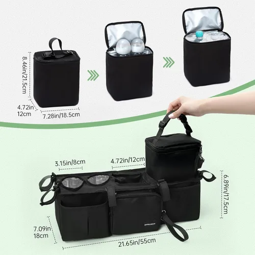 Miniatura 7 de Organizador de cochecito doble para Bob Duallie con 2 portavasos aislados y bolsa refrigeradora, Baby Jogger City Mini Gt2 Jeep Accesorios