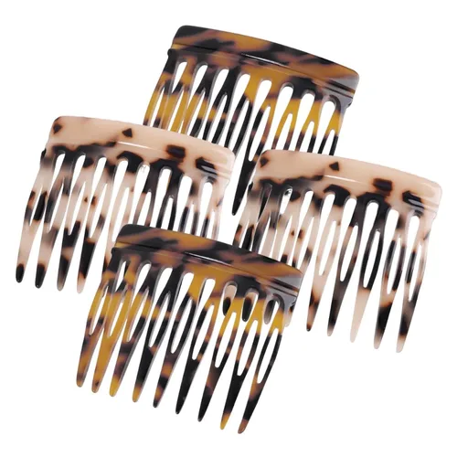 Peine lateral de pelo francés – Peines pequeños decorativos franceses, pinzas de sujeción fuerte para mujeres y niñas, moño, 4 piezas (caparazón de