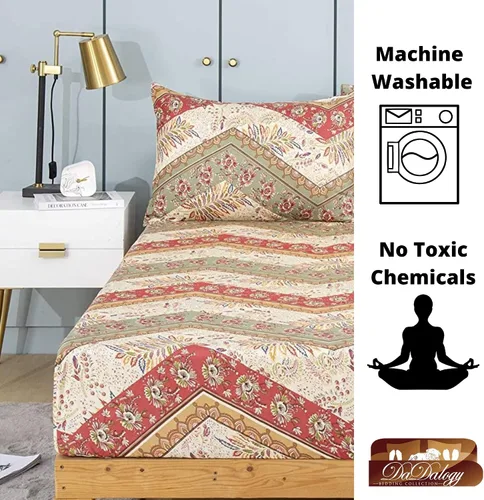 Miniatura 4 de DaDalogy Bedding - Sábana bajera ajustable con diseño floral botánico con funda de almohada, patrón de filigrana de cachemira cheurón bohemio