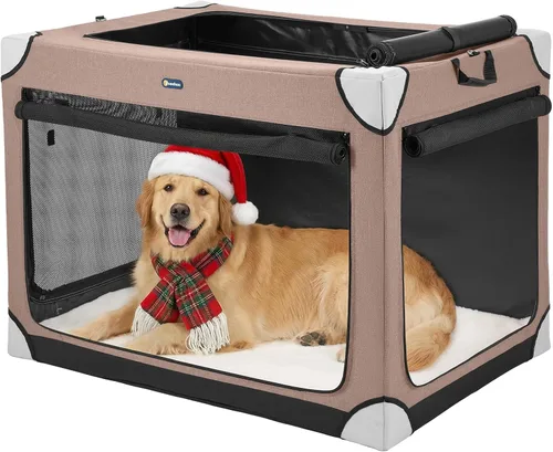 Miniatura 10 de Veehoo Jaula grande para perros para interiores y exteriores, portátil, plegable, para perros, 42 pulgadas, suave, plegable, con ventanas de malla