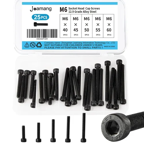 M6 x 40mm 45mm 50mm 55mm 60mm Tornillos de cabeza hexagonal, acero de aleación de grado 12.9, acabado de óxido negro, unidad hexagonal Allen