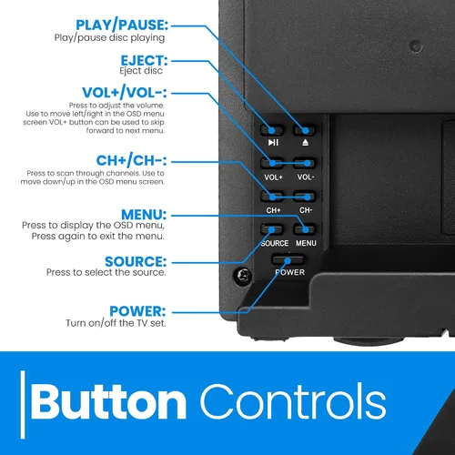 Miniatura 4 de Pyle Televisor de pantalla plana LED de 21.5 pulgadas, monitor de TV pequeño de 1080p con HDMI, RCA, DVD con ranuras, adaptador de coche de 12 V/24