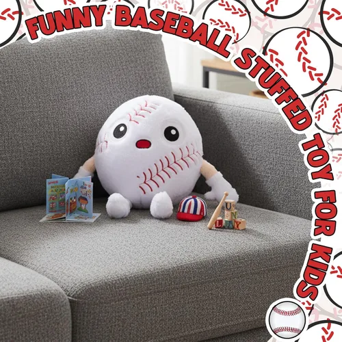 Miniatura 4 de Soulchen Divertido juguete de peluche de béisbol con patas de 11 pulgadas, suave animal de peluche para niños y niñas, almohada deportiva de béisbol