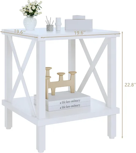 Miniatura 3 de MMEOLUOOK - Mesa de café grande, mesa auxiliar de estilo industrial, mesa de sofá de estilo granja, mesa auxiliar de metal con soporte