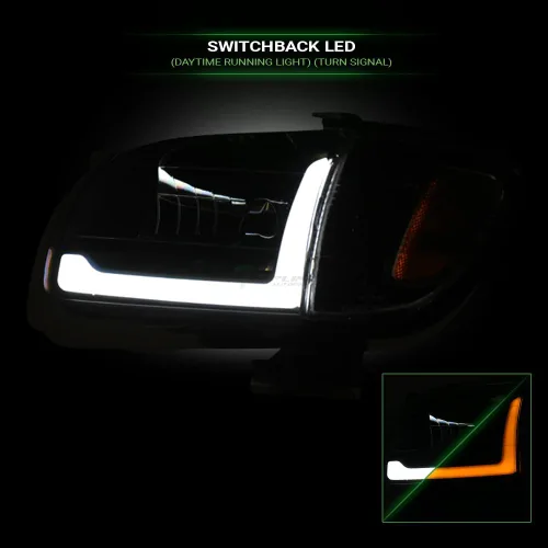 Miniatura 5 de 7422448547535 Compatible con Toyota Tacoma Switchback 2001-2004 Barra de tira LED secuencial de carcasa negra con luces de faro y lámparas