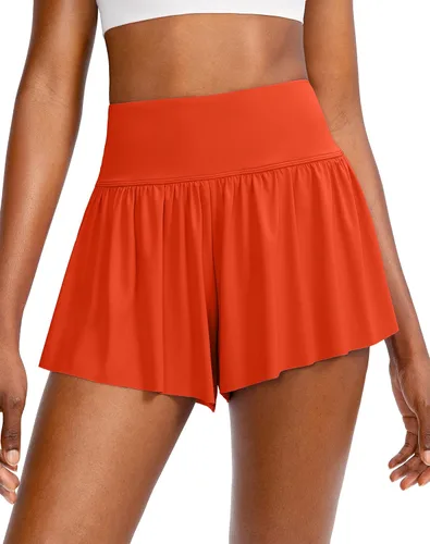 Miniatura 2 de Pantalones cortos de correr fluidos para mujer con 4 bolsillos, 2 en 1, cintura alta, para entrenamiento de mariposa, pantalones cortos de tenis