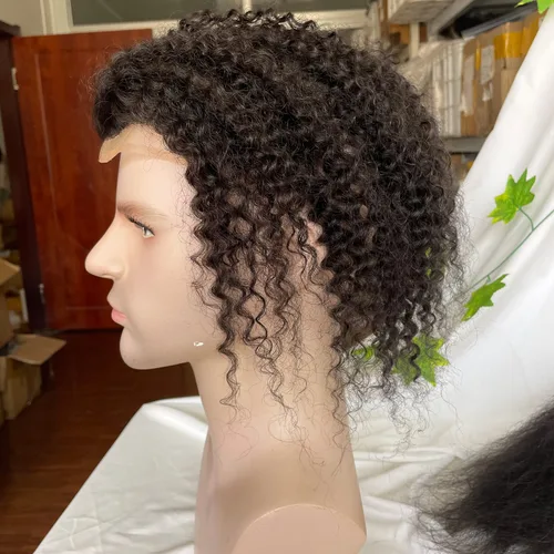 Miniatura 3 de Voloria Reemplazo de cabello humano rizado rizado de 12 pulgadas para hombres, encaje mono y poliuretano alrededor con encaje suizo frontal de 10 x