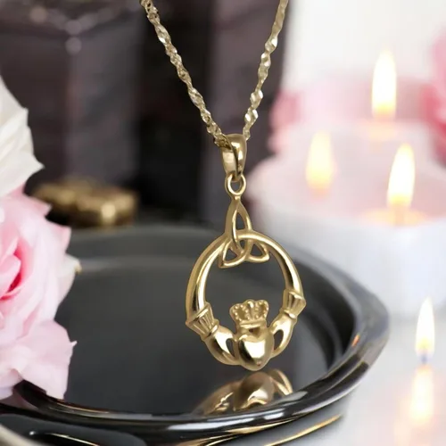 Miniatura 14 de 925 Sterling Silver Irish Claddagh Necklace - Trinity Celtic Knot Pendant with 20" Inch Chain - Hands Holding Heart Crown Charm - Love Celtic