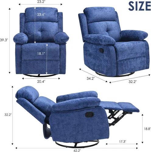 Miniatura 2 de Silla reclinable giratoria pequeña para adultos y mujeres, para espacios pequeños, dormitorio, sala de estar Azul