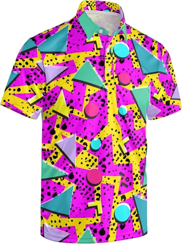 Miniatura 38 de Camisa de golf de los años 80 para hombre, ajuste seco, manga corta, estampada, divertidas, camisas de golf de los años 90 para hombre