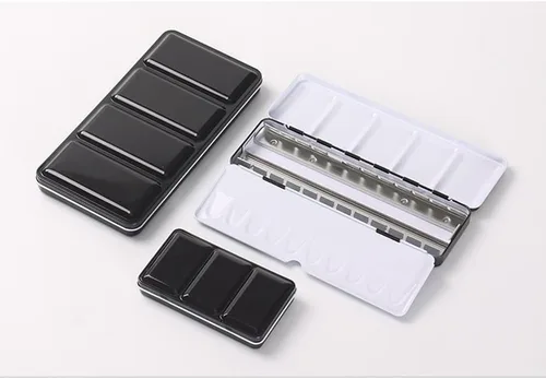 Miniatura 8 de Jinberry Lata de acuarela de metal con paleta de mezcla plegable, paleta de acuarela vacía multifuncional con sartenes, paleta de bandeja de pintura