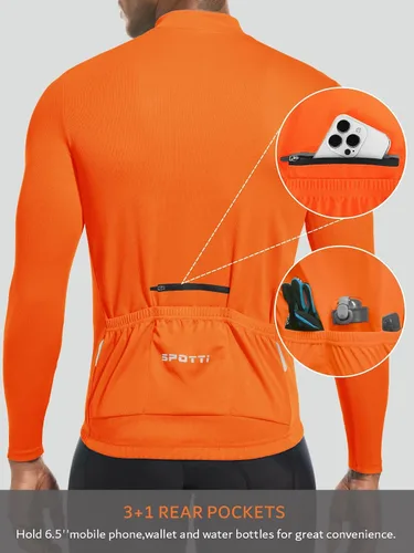 Miniatura 2 de Spotti Playera de mangas largas para ciclismo, para hombre. Remera para ciclismo, transpirable y de secado rápido.