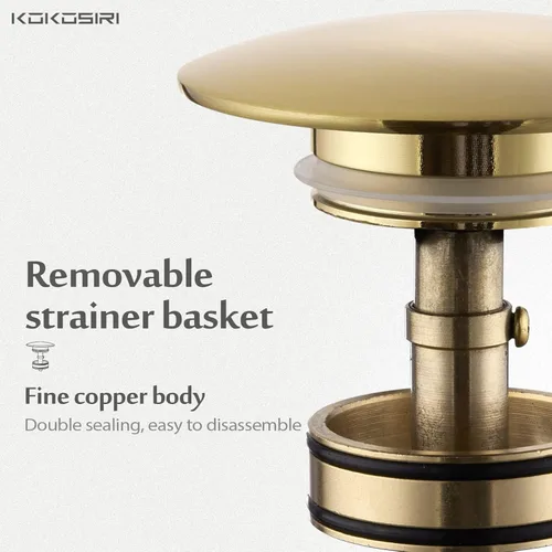 Miniatura 4 de KOKOSIRI C1001BG - Drenaje para fregadero de baño con recogedor de pelo desmontable, dorado cepillado con cesta coladora, antiobstrucción para Oro