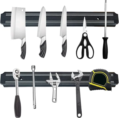 Miniatura 9 de Paquete de 2 potentes soportes magnéticos para cuchillos, tiras magnéticas para cuchillos de cocina, libre de óxido, multiusos, para cocina, garaje
