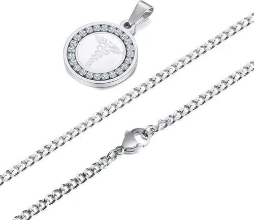 Miniatura 109 de VNOX Collar con colgante personalizado de acero inoxidable con grabado personalizado para identificación de alerta médica de emergencia para hombres