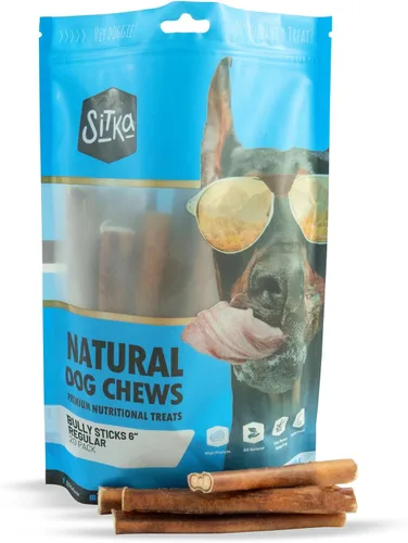 Sitka Farms Bully Sticks de 6 pulgadas, 20 unidades, golosinas naturales para perros de carne de res alimentada con pasto, sin granos ni cuero