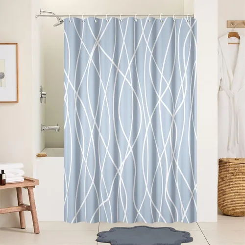 Miniatura 26 de Cortina de ducha pequeña a rayas gris claro degradado para baño, 36 x 72 pulgadas, juego de cortina de ducha geométrica para cabina de RV