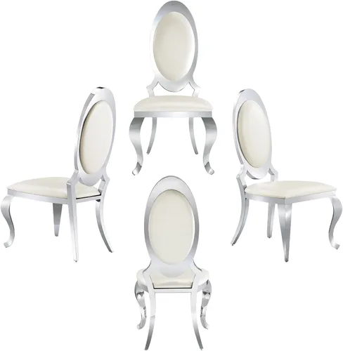 Miniatura 9 de ACEDÉCOR Sillas de comedor blancas y doradas, modernas sillas de piel sintética blanca, magnífica silla ovalada con respaldo de acero inoxidable