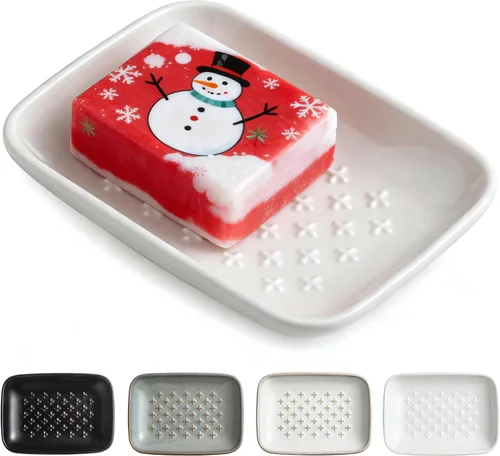 Miniatura 20 de Gomakren Jabonera para ducha, soporte de cerámica para jabón con diseño de panal, bandeja ahorradora de jabón para fregadero de cocina y baño, Beige