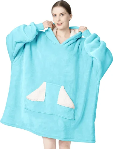 Miniatura 30 de Touchat - Manta con capucha portátil, sudadera con capucha de forro polar sherpa de gran tamaño con bolsillo gigante y mangas para adulto, regalo