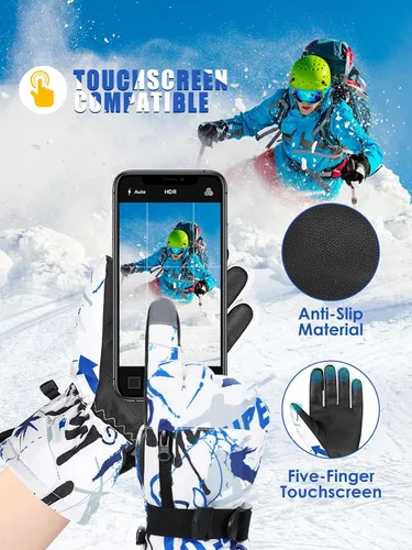 Miniatura 4 de Azue Guantes de invierno para mujer, guantes de nieve para niños y niñas, guantes de esquí con bolsillo con cremallera, resistentes al viento