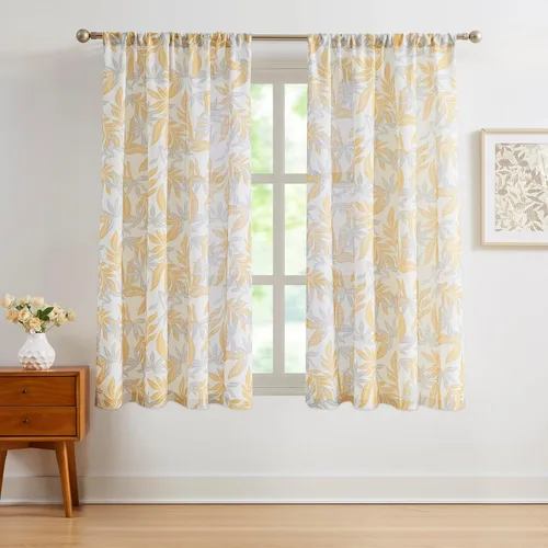 SXZJTEX Cortinas semitraslúcidas con diseño de hojas, estilo botánico, vintage, para sala de estar, dormitorio, cortinas largas de 63 pulgadas de